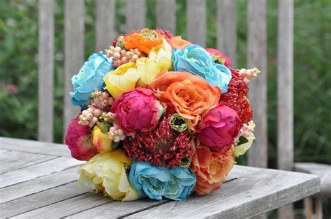 Bridal Bouquet Colorful Wedding Bouquet Made Of Silk Flowers — Hollys
