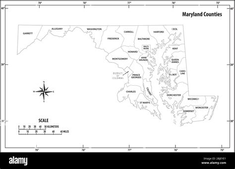 Maryland State Outline Administrative And Political Vector Map In Black