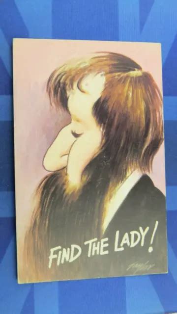 SAUCY BAMFORTH COMIC Postcard S Nude Woman Hair Beard Barber FIND THE LADY EUR