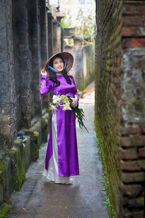 Ao Dai Tailoring Shop Purple Satin Dress White Satin Pant V Neck Purple Satin Dress Ao Dai