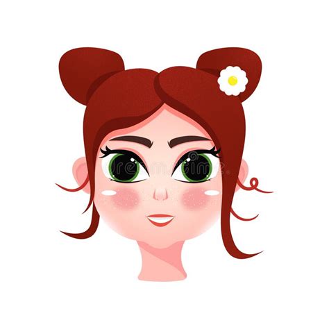 the isolated flat head of cute lovely girl with big green eyes and red hair stock vector