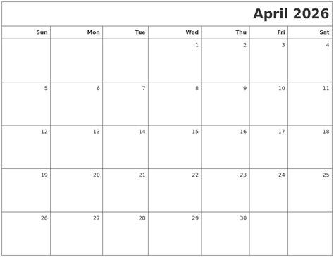 April 2026 Printable Blank Calendar