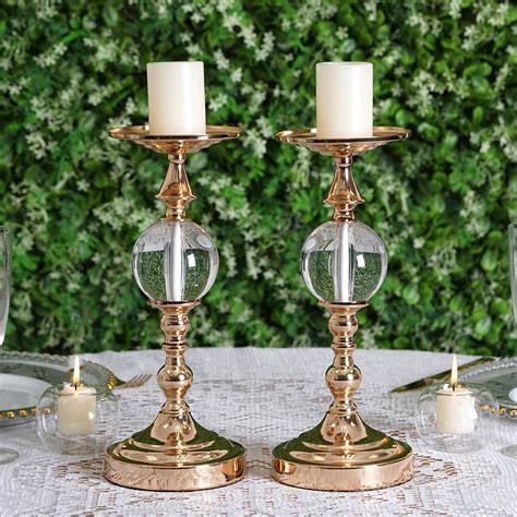 Buy 2 Pack 13 Tall Gold Metallic Pillar Candle Holder Set With Clear