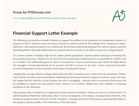 Financial Support Letter Example 300 Words