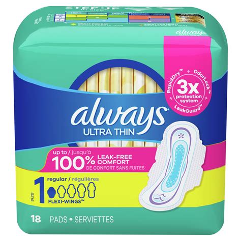 Always Ultra Thin Pads With Wings Regular Unscented 18 Ct Walmart