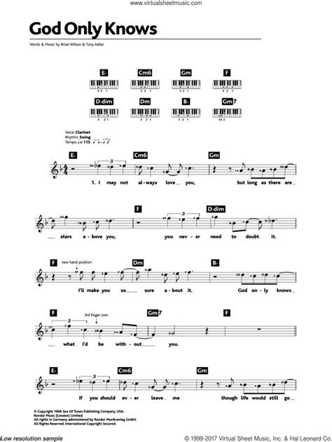Boys God Only Knows Sheet Music Intermediate For Piano Solo Chords