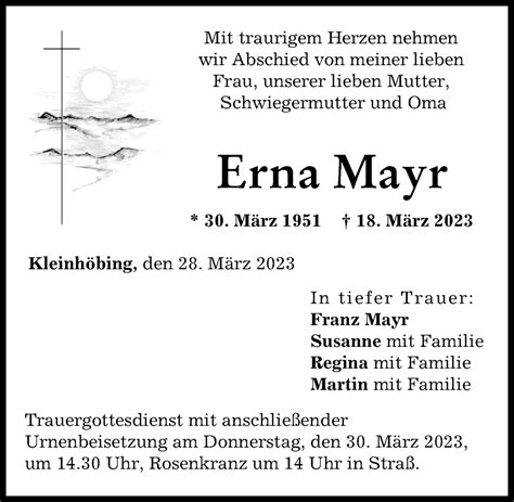 Traueranzeigen Von Erna Mayr Augsburger Allgemeine Zeitung