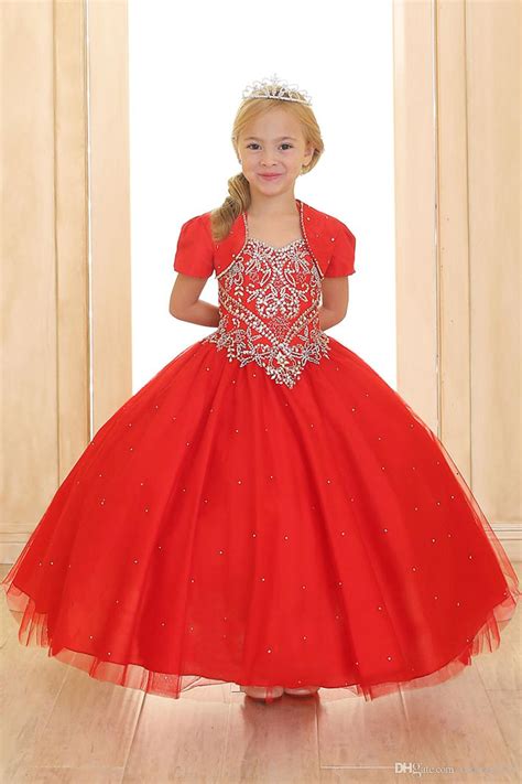 Red Princess Ball Gown Little Girls Pageant Dresses With Short Lovely