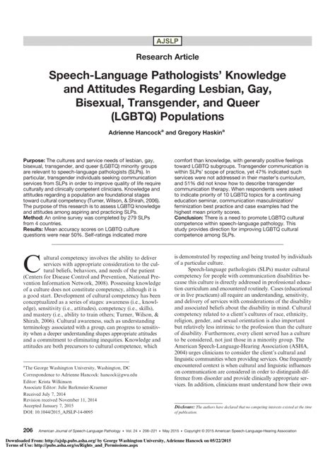 Pdf Speech Language Pathologists Knowledge And Attitudes Regarding