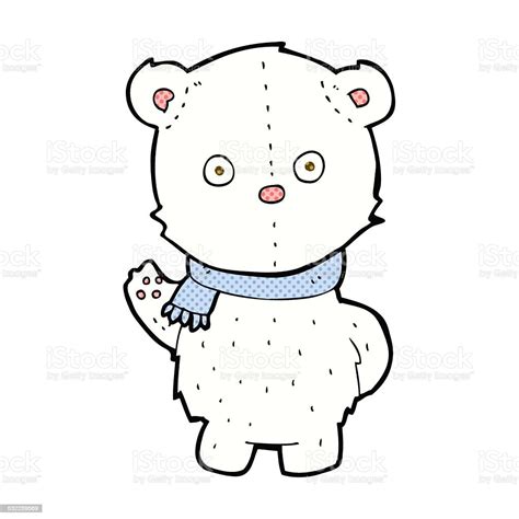Comic Cartoon Waving Polar Bear Cub Stock Illustration Download Image