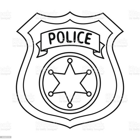 Police Officer Badge Icon In Outline Style Isolated On White Background