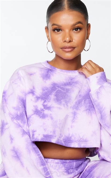 Plus Violet Tie Dye Extreme Cropped Sweater Prettylittlething Usa