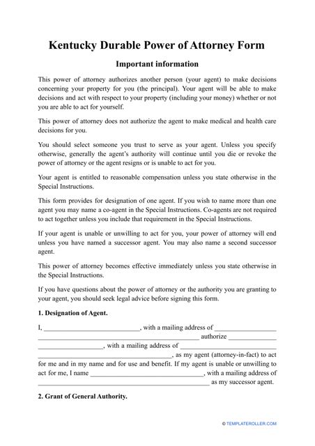 Kentucky Durable Power Of Attorney Form Fill Out Sign Online And