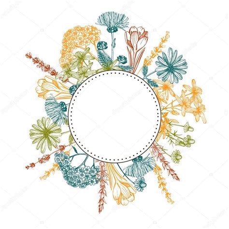 vintage circle with herbal flowers — stock vector © geraria 69836523