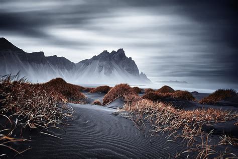 Oscuro Naturaleza Montañas Islandia Vestrahorn Fondo De Pantalla