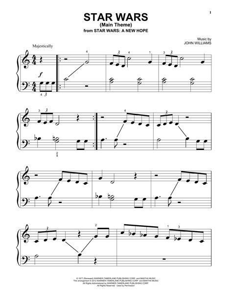 Star Wars Main Theme Sheet Music John Williams Big Note Piano