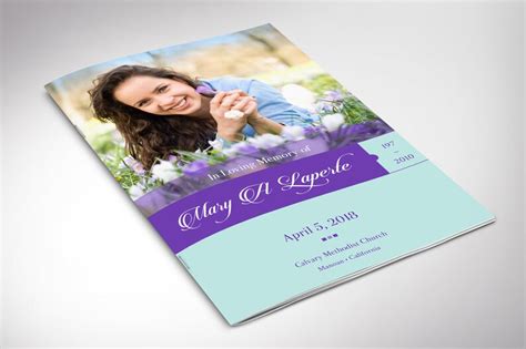 Remember Purple Teal Funeral Program Word Publisher Template Etsy España