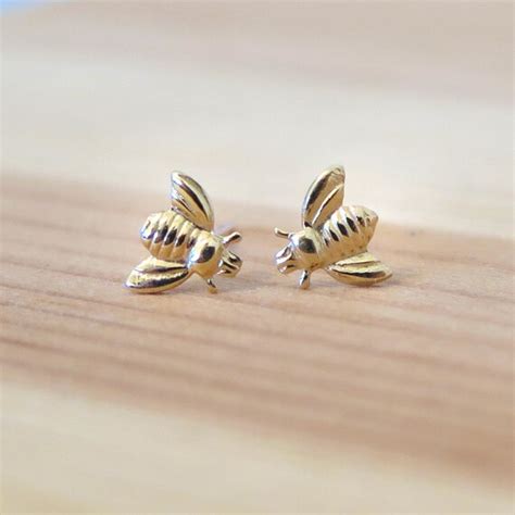 14k Gold Honey Bee Earrings Bees Jewelry Bee Jewelry Gold