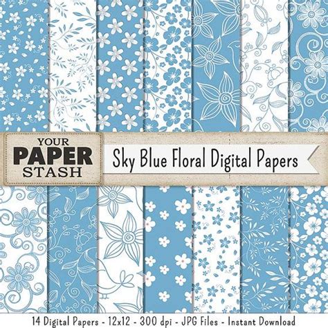 This Set Of 12 Sky Blue Floral Digital Scrapbook Papers Gives You A