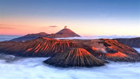 Nature Landscape Mountain Volcano Clouds Mist Crater
