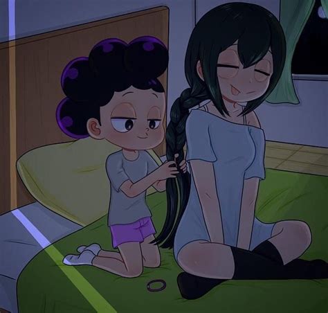 Mineta Braiding Tsuyus Hair Asui Anime Fanart