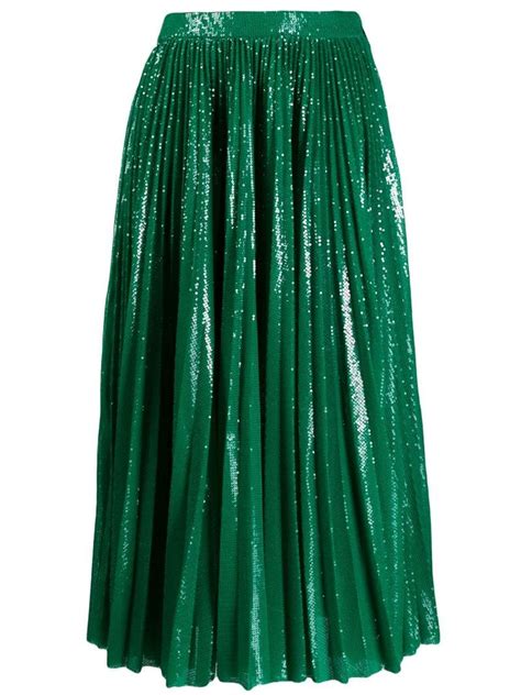 Msgm Sequinned Plisse Full Skirt Green With Images Green Sequin