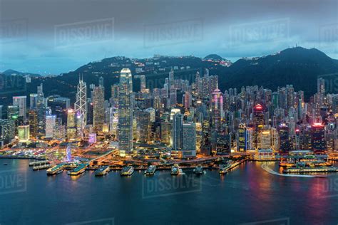 Elevated View Harbour And Central District Of Hong Kong Island And