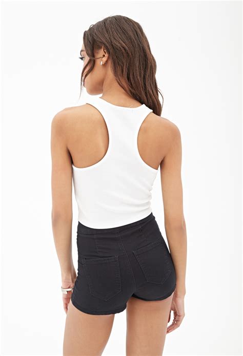 Lyst Forever 21 Textured Racerback Crop Top In White
