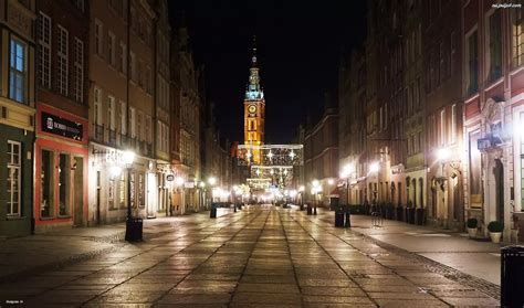 Latarnie Miasto Ulica Gdańsk Noc