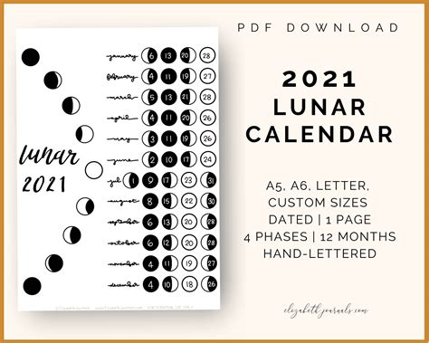 Select a filter to apply visual highlighting to the dates of 2021 above (select a month or a lunar phase). Lunar Calendar Bullet Journal Page | ElizabethJournals