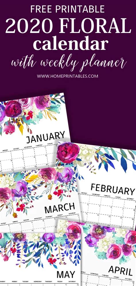 Free Printable Calendar 2020 In Most Beautiful Florals Free Printable