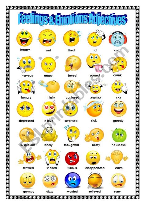 Feelings And Emotions Adjectives Esl Worksheet By Pet