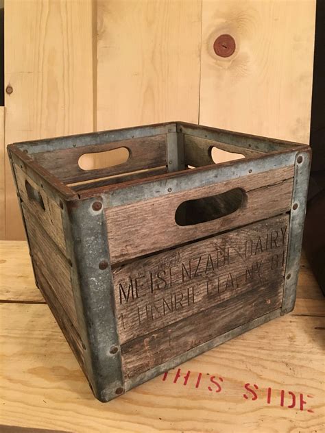 Antique Wood And Metal Milk Crate Meisenzahl Dairy Etsy