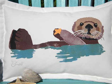 Handpainted Sea Otter Throw Pillow Sea Otter Otters Ocean Pillows