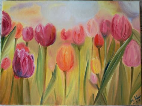 Oil Painting Tulip Tulip Field Painting Spring Flower Etsy