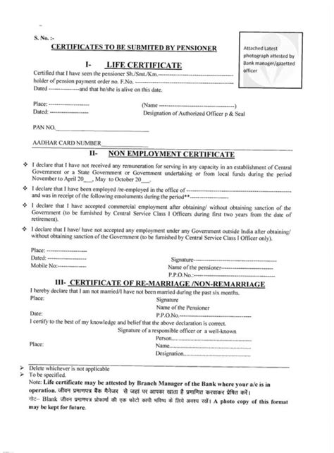 Submission Of Life Certificate And Non Employment Certificate Notice With Format Of