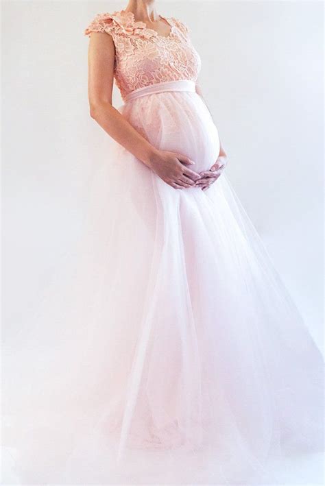 This Peachy Blush Gown Is A Breathtakingly Beautiful Tulle Maternity