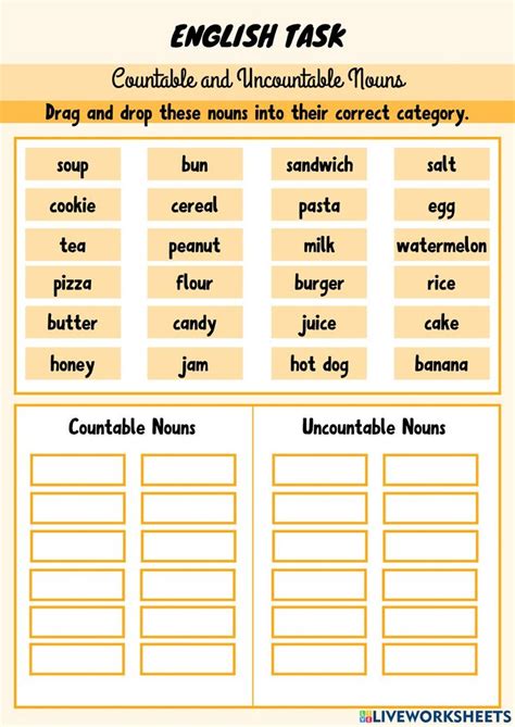 Countable And Uncountable Nouns Interactive Exercise For Year 5