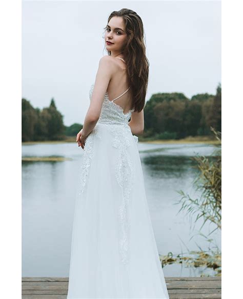 Choosing dresses for your fantasy beach wedding should be curbed with a touch of practicality. Boho A Line Simple Beach Wedding Dress Spaghetti Straps ...