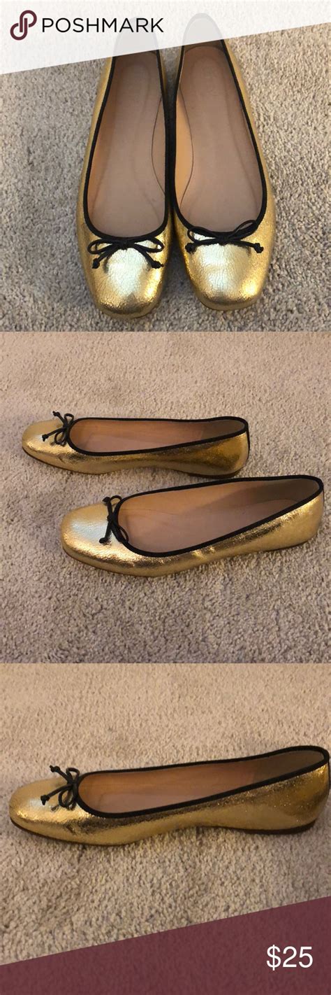 Jcrew Lily Ballet Flats Sz 11 Ballet Flats Gold Leather Black Leather