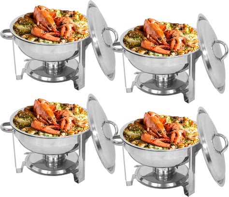 Deluxe Stainless Steel Chafing Dish Round Chafer With Lid Quart Dinner Serving Buffet Warmer