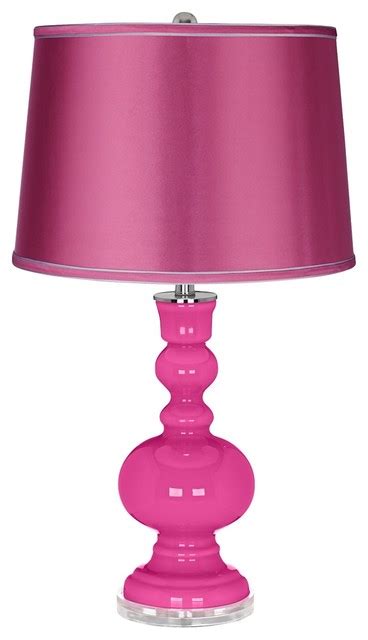 The most common fuchsia pink lamp material is fabric. Fuchsia - Satin Pink Shade Apothecary Table Lamp ...