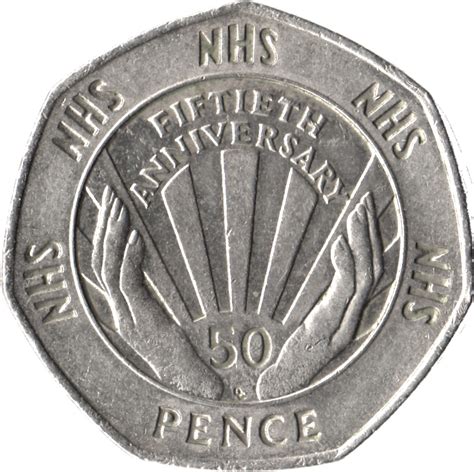 50 Pence Elizabeth Ii 4th Portrait Nhs 50th Anniversary United