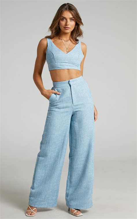 Adelaide Two Piece Wide Leg Set In Baby Blue Showpo Usa