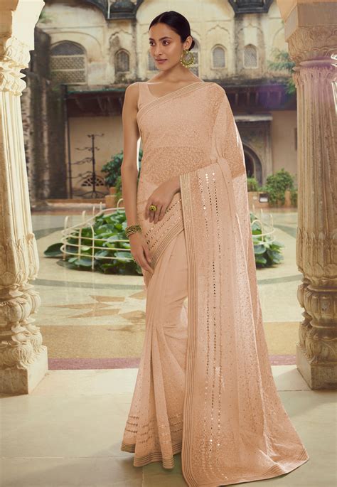 Peach Georgette Saree With Blouse 6209