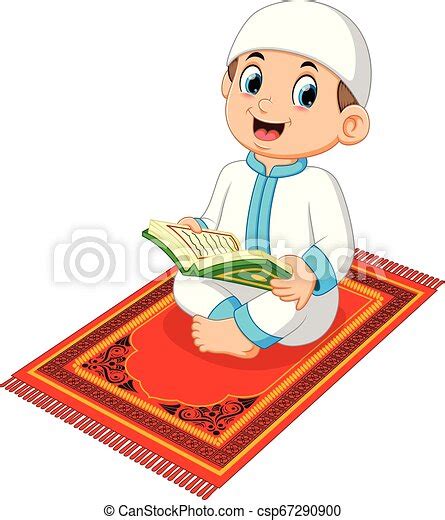Illustration Of Muslim Boy Reading Holy Quran
