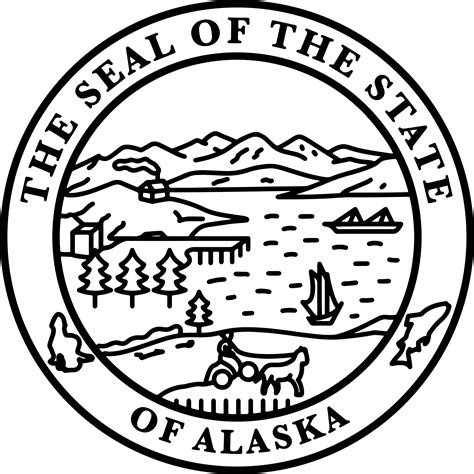 The Seal Of The State Of Alaska Black White Vector Outline O Inspire