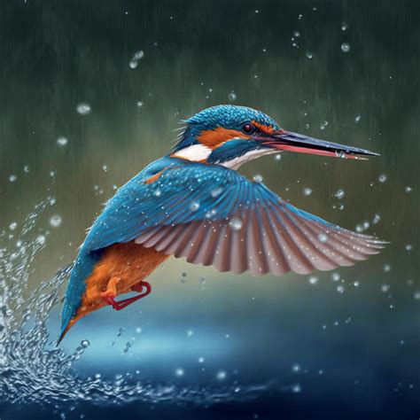 Common European Kingfisher River Kingfisher Flying After Emerging From