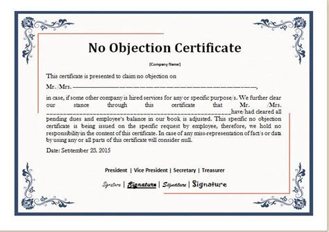 No Objection Certificate Template Free Business Templates With Regard