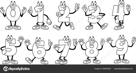 Outlined Funny Numbers Cartoon Characters Vector Collection Set
